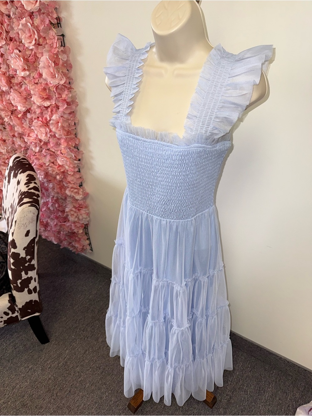 Baltic Born (XS) Light Blue Tiered Ruffle Skirt Tulle Maxi Dress - Picture 5 of 8